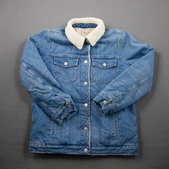 Madewell Western Women Sherpa Lined Denim Jacket Oversized Jean Trucker Coat S - Picture 2 of 11